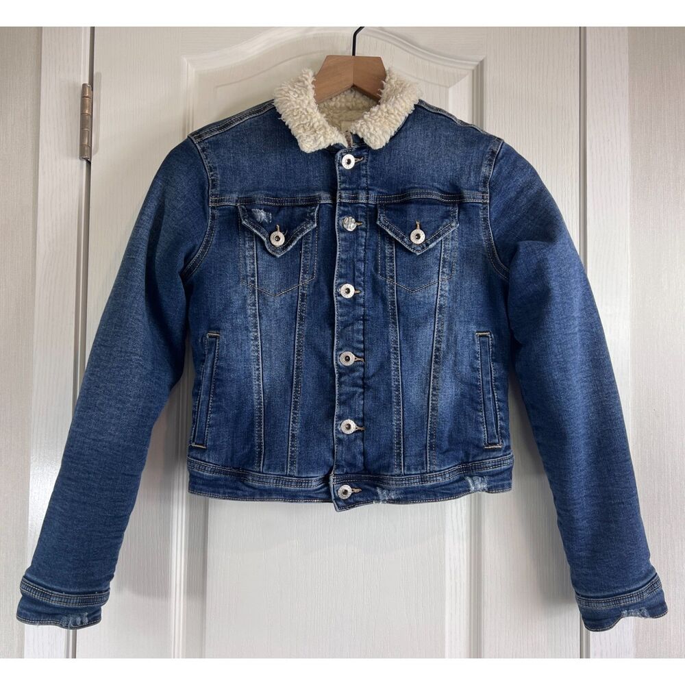 AG Adriano Goldschmied Kids Denim Jacket Sherpa Lined Floral Embroidered Size L